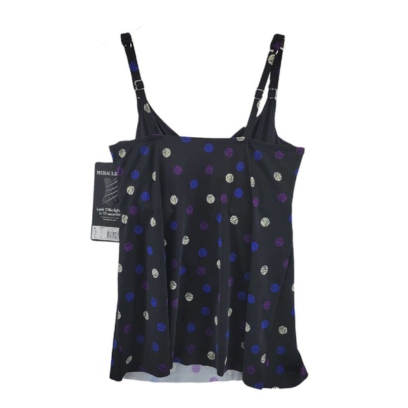 Miraclesuit Multi Spot Surplice Tankini Swim Top Size 34DDD Black Polka Dot NWT - Picture 5 of 9
